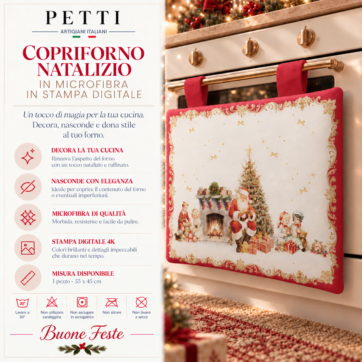 Copriforno Natalizio per Cucina in Stampa Digitale Vintage Xmas