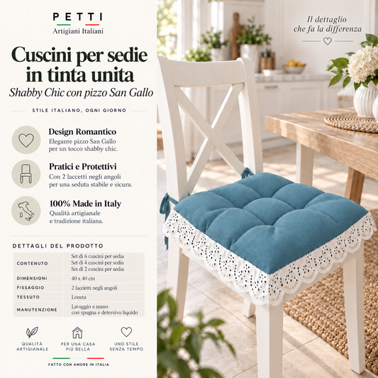 Cuscini per Sedie Quattro Punti in Tinta Unita Shabby Chic con Pizzo San Gallo Avion