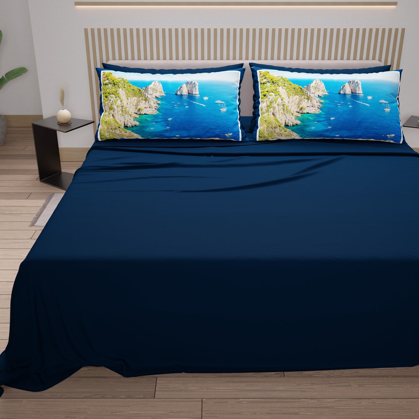 Draps en Coton, Parure de Lit avec Taies d'Oreiller en Impression Digitale, Capri