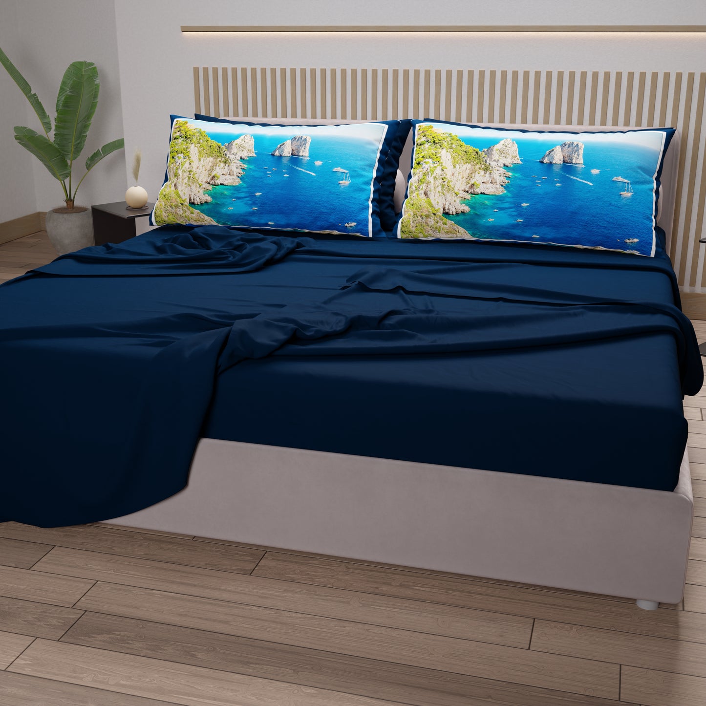 Draps en Coton, Parure de Lit avec Taies d'Oreiller en Impression Digitale, Capri