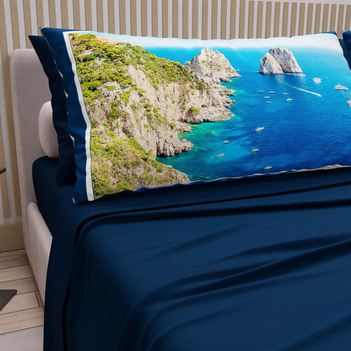 Draps en Coton, Parure de Lit avec Taies d'Oreiller en Impression Digitale, Capri