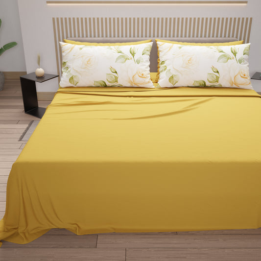 Draps en Coton, Parure de Lit avec Taies d'Oreiller en Impression Numérique Wedding Flower