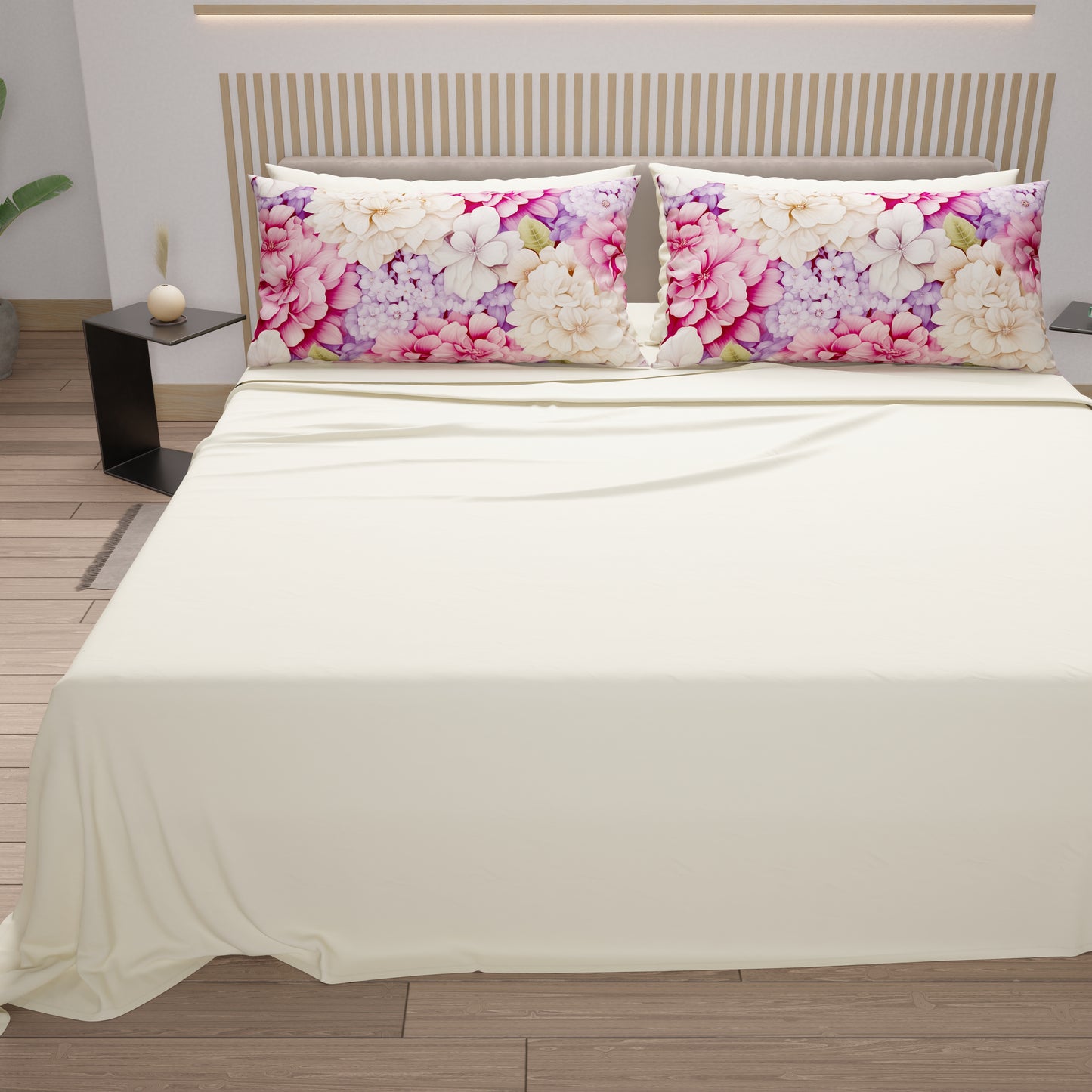 Lenzuola in Cotone, Completo Letto con Federe in Stampa Digitale Ortensia