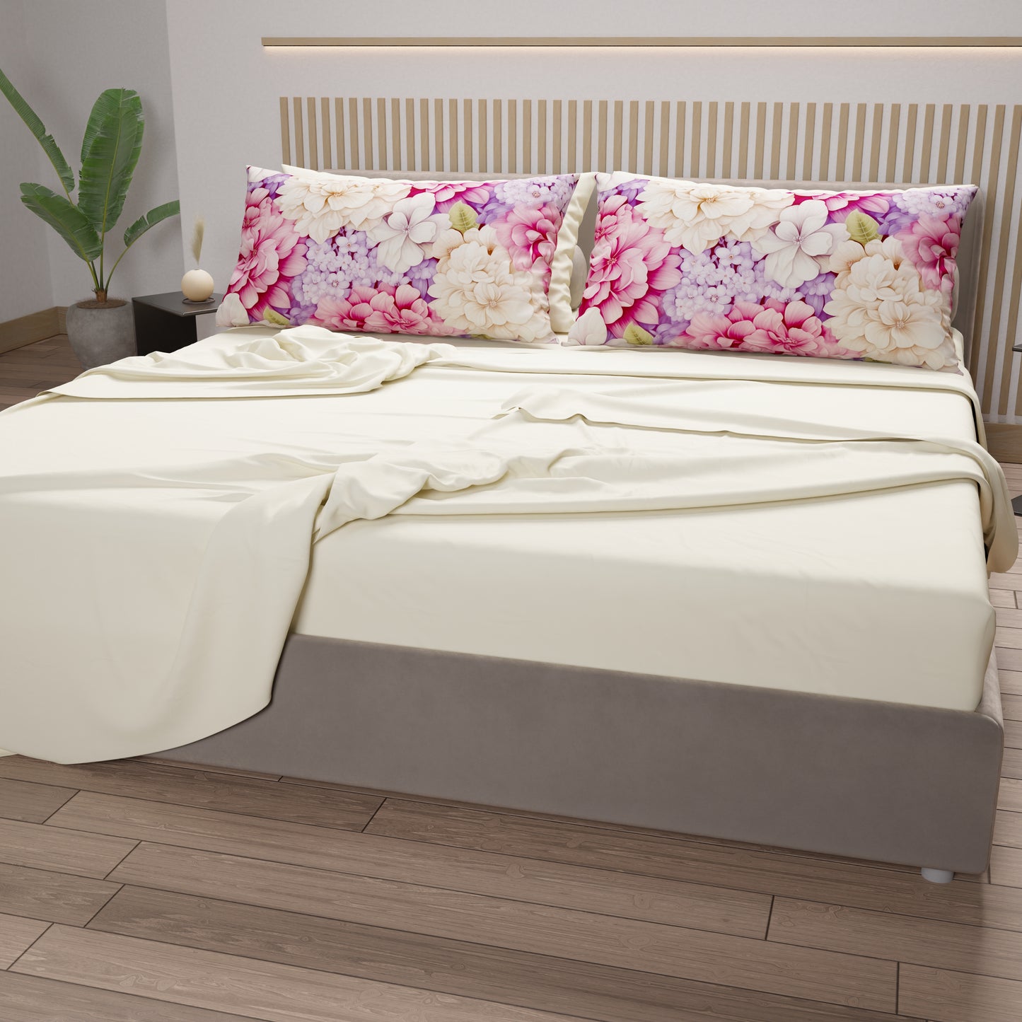 Lenzuola in Cotone, Completo Letto con Federe in Stampa Digitale Ortensia