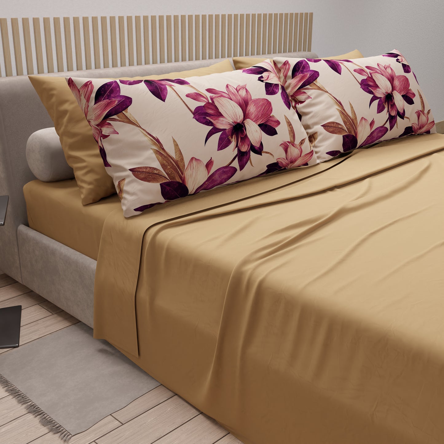 Lenzuola in Cotone, Completo Letto con Federe in Stampa Digitale Floreale F7