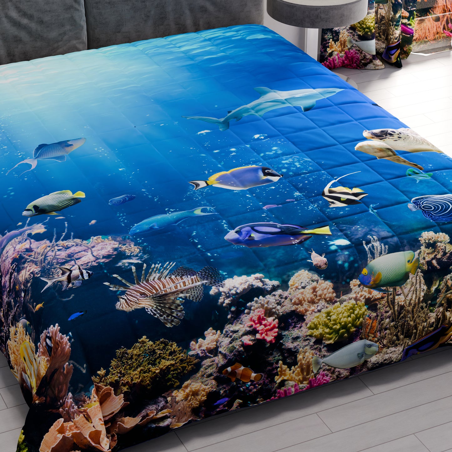 Couvre-lit matelassé printanier et automnal en impression numérique Aquarium