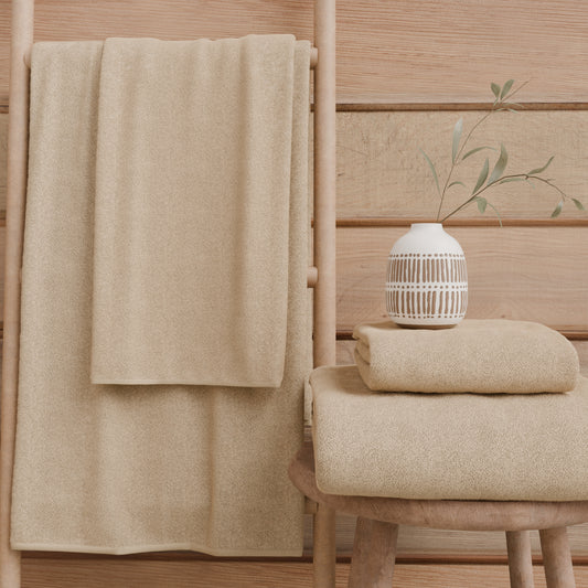 Asciugamani Bagno in Spugna Tinta Unita Beige