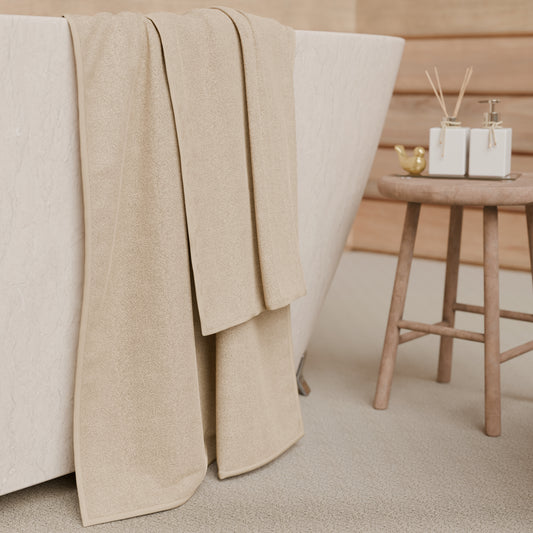 Asciugamani Bagno in Spugna Tinta Unita Beige