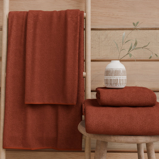 Asciugamani Bagno in Spugna Tinta Unita Terra Cotta