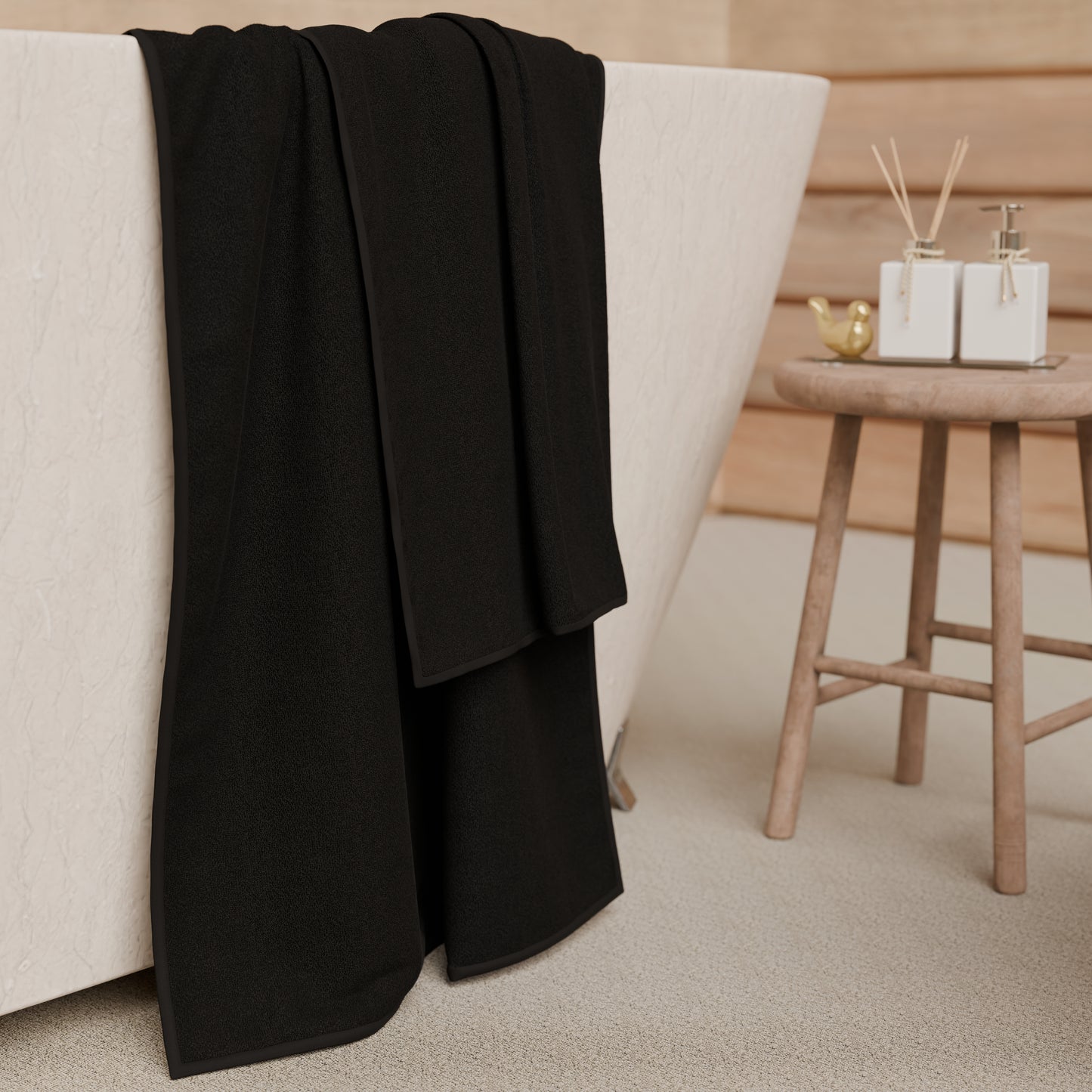 Serviettes de bain en éponge unie couleur noir