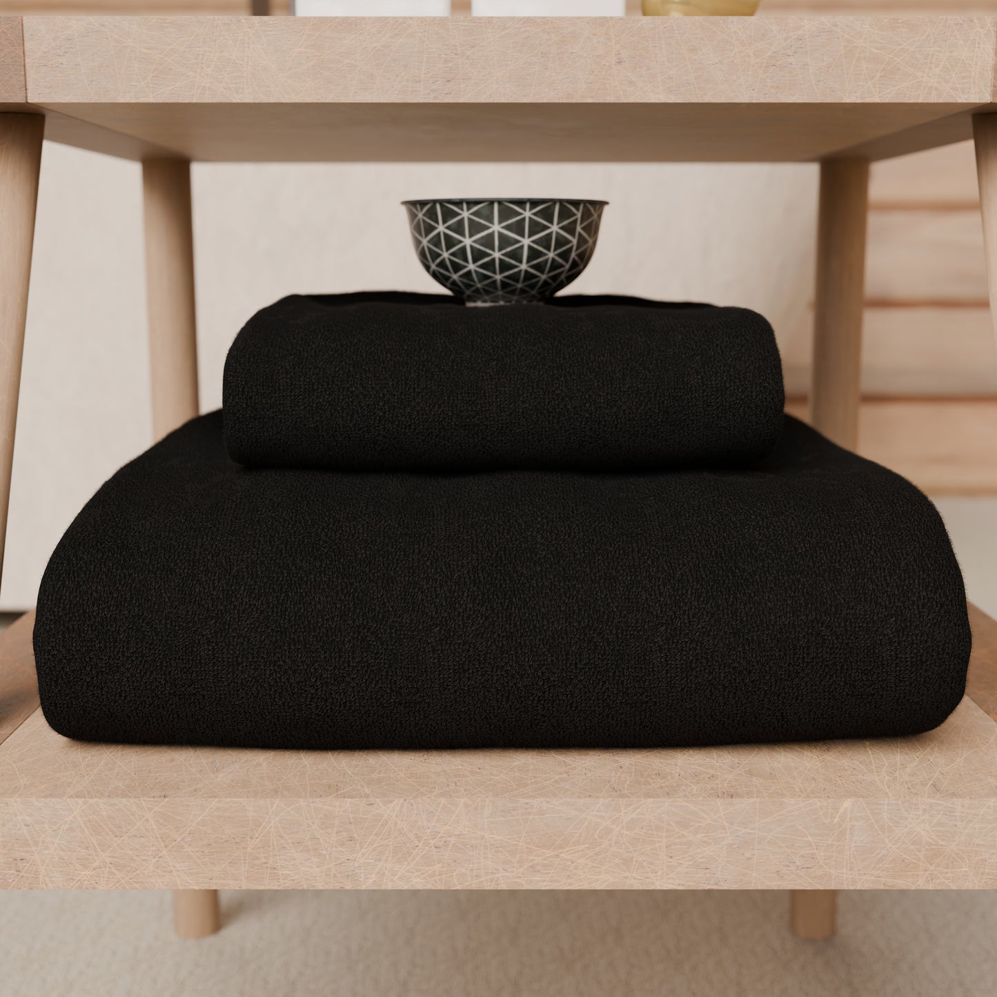 Serviettes de bain en éponge unie couleur noir