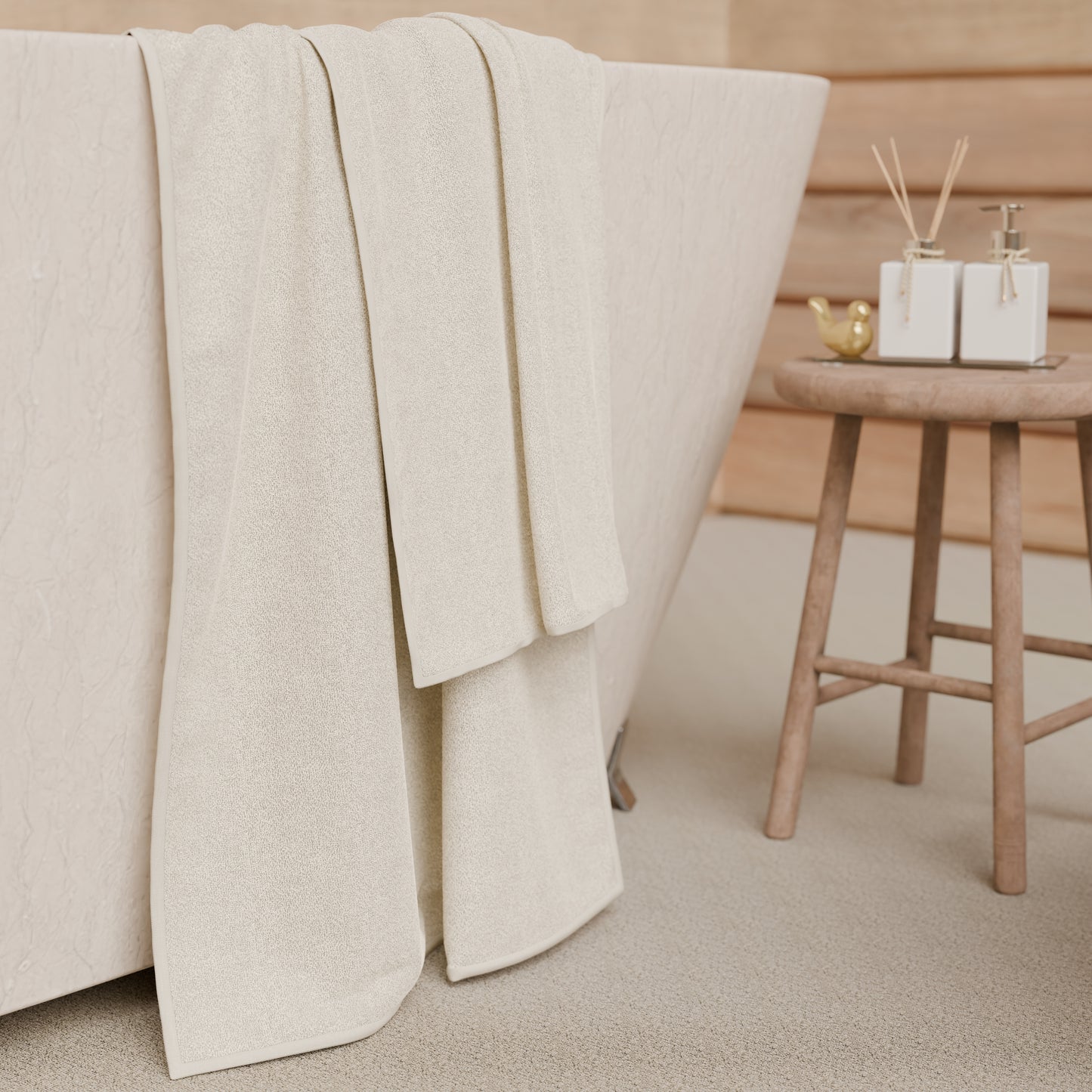 Serviettes de bain en éponge unie couleur crème