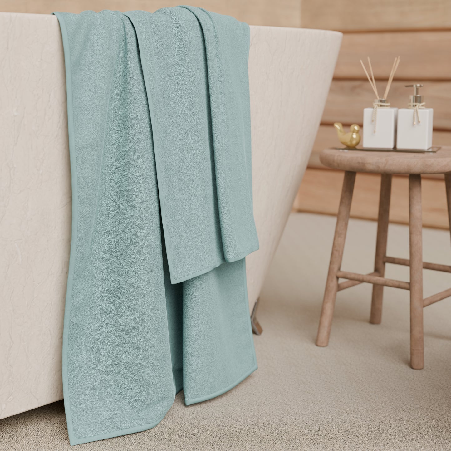 Serviettes de bain en éponge unie couleur bleu sucré