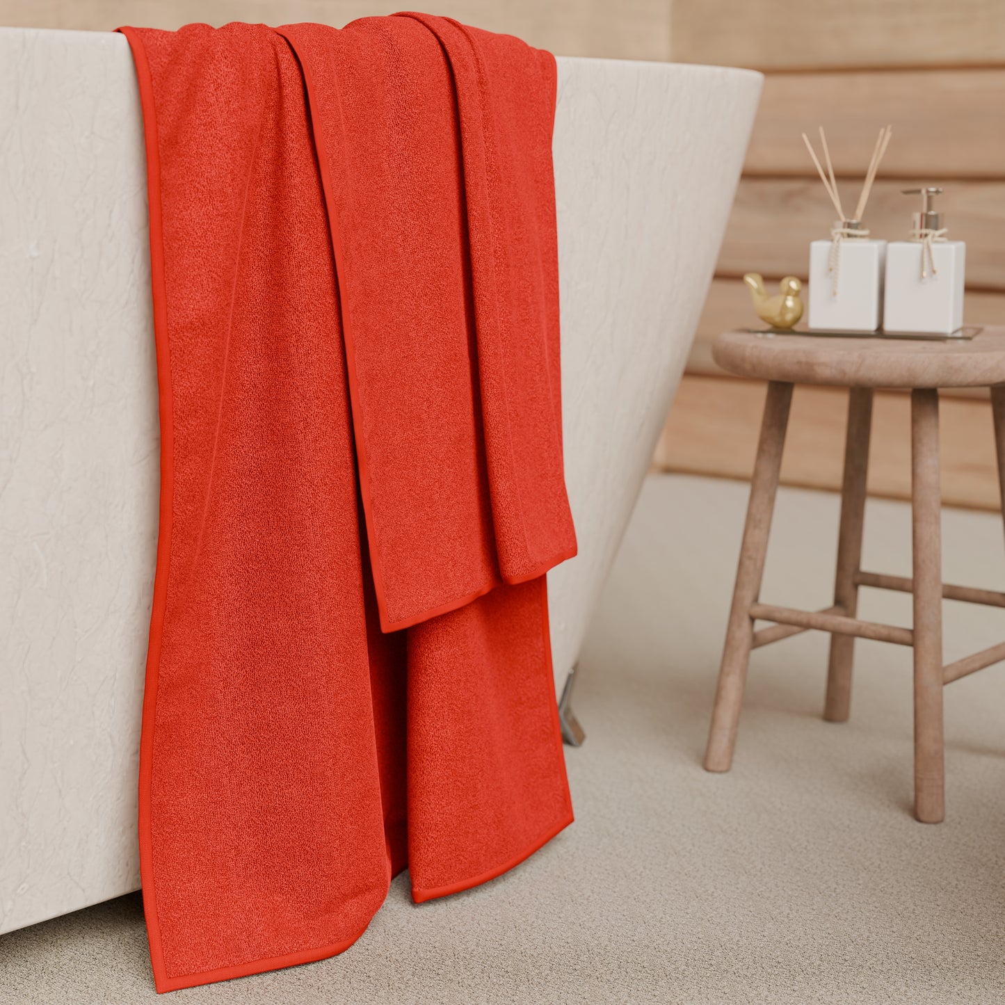 Asciugamani Bagno in Spugna Tinta Unita Rosso