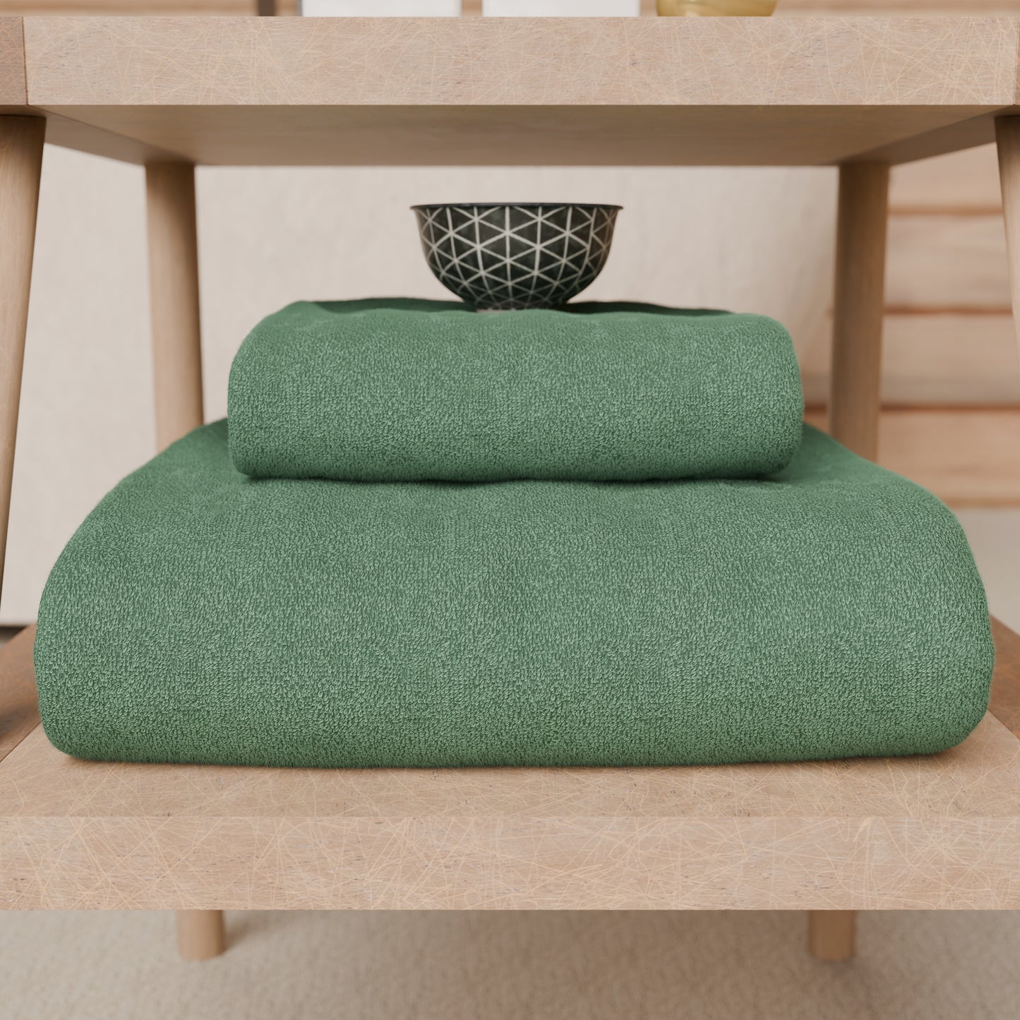 Serviettes de bain en éponge unie couleur vert