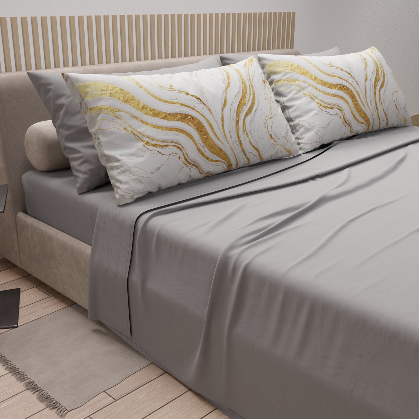 Lenzuola in Cotone, Completo Letto con Federe in Stampa Digitale Marmo Bianco