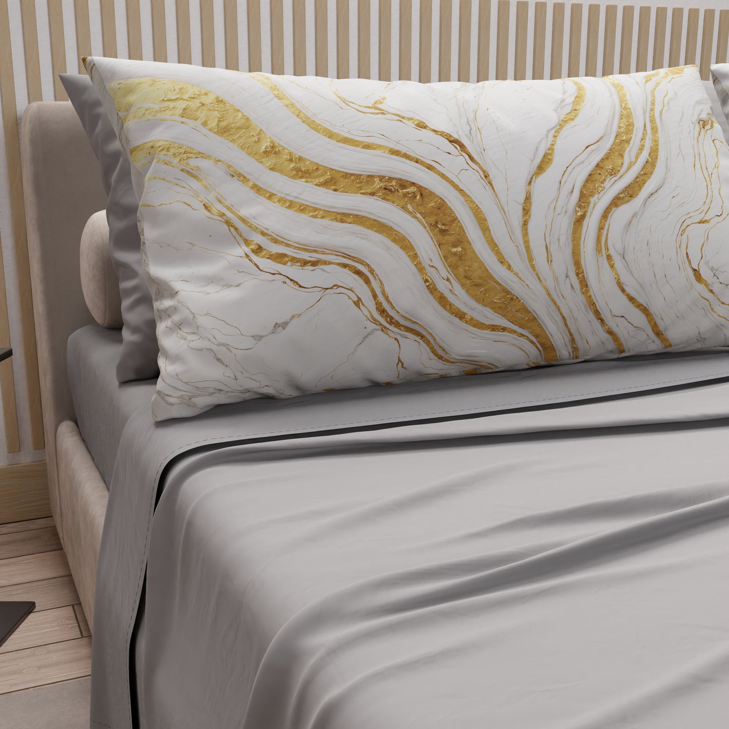 Lenzuola in Cotone, Completo Letto con Federe in Stampa Digitale Marmo Bianco