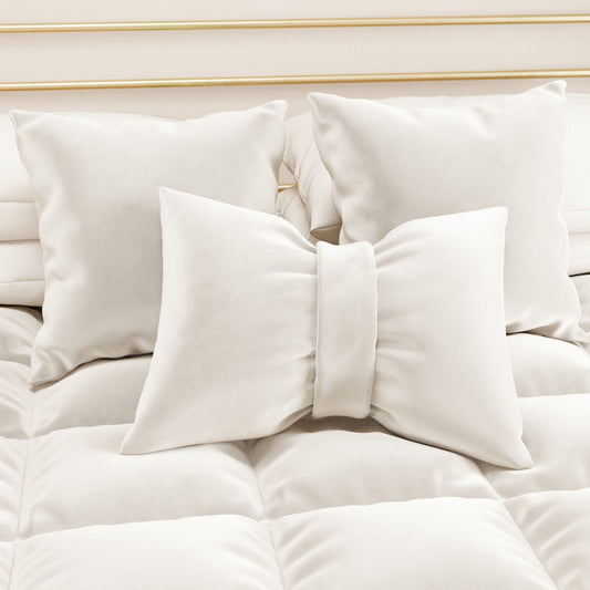 Cuscino Arredo Fiocco in Velluto 40x50 cm, Cuscino divano Bianco Latte