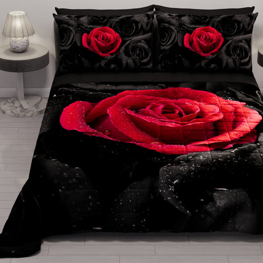 Couvre-lit matelassé printanier et automnal en impression numérique Roses noires