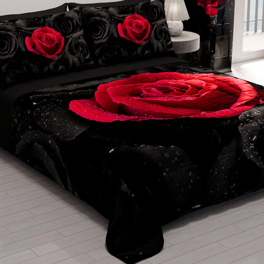 Couvre-lit matelassé printanier et automnal en impression numérique Roses noires
