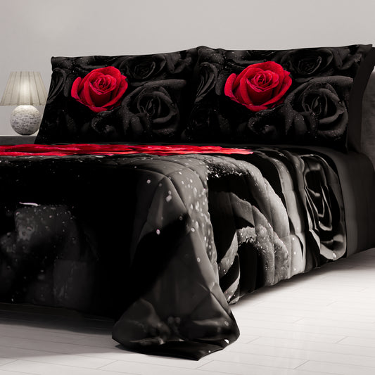 Couvre-lit matelassé printanier et automnal en impression numérique Roses noires