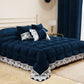 Cuscino Arredo Fiocco in Velluto e Balza con Pizzo Rebrodè 40x50 cm, Cuscino divano Blu By Sissy