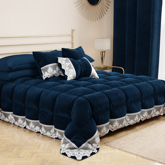Coussins décoratifs en velours avec volant et dentelle rebrodée 2pcs, coussins de canapé bleu par Sissy