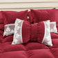 Coussin décoratif nœud en velours avec volant et dentelle rebrodée 40x50 cm, coussin de canapé bordeaux par Sissy