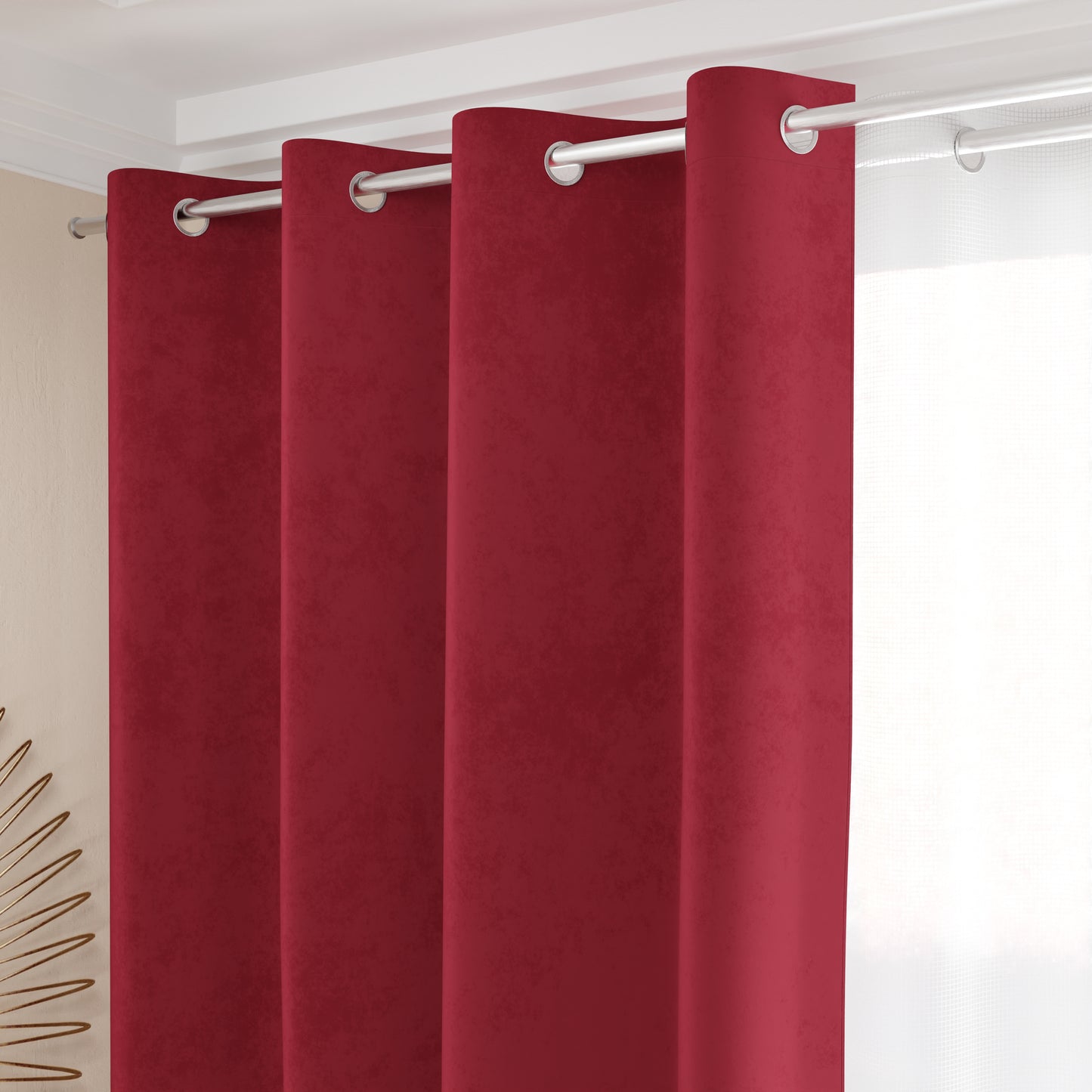 Rideau à Panneau en Velours pour Intérieur avec Anneaux, 140x280 cm, Bordeaux