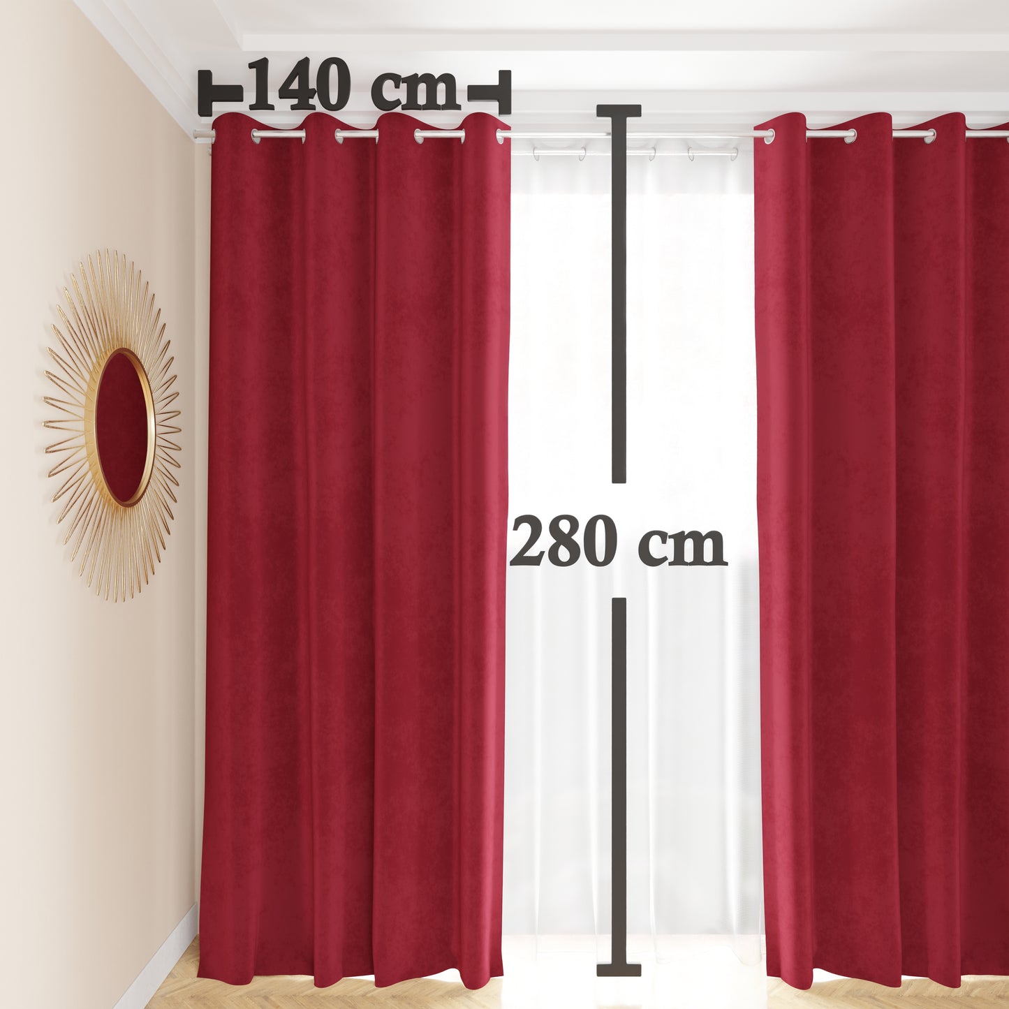 Rideau à Panneau en Velours pour Intérieur avec Anneaux, 140x280 cm, Bordeaux