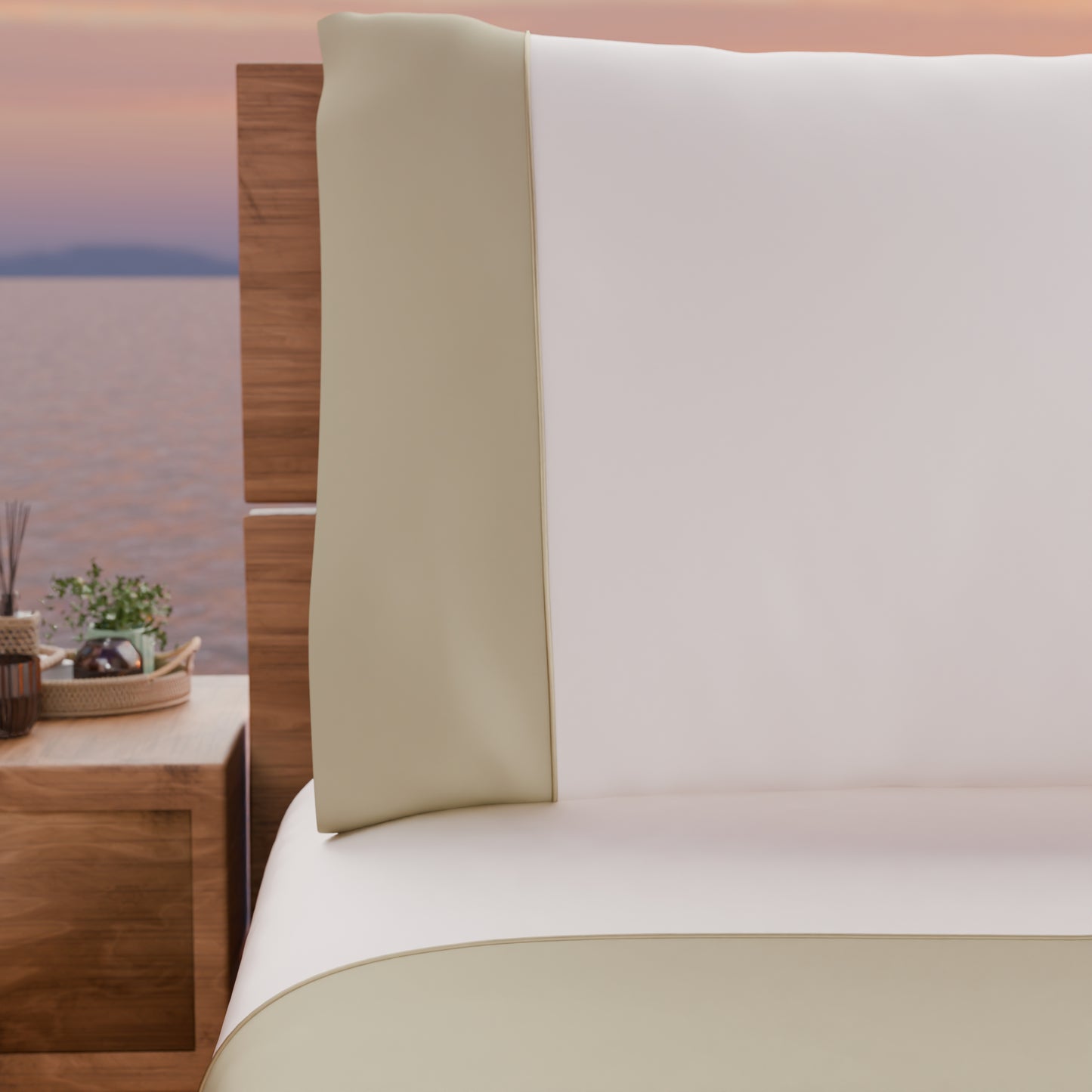 Draps unis en satin de coton avec queue de rat beige