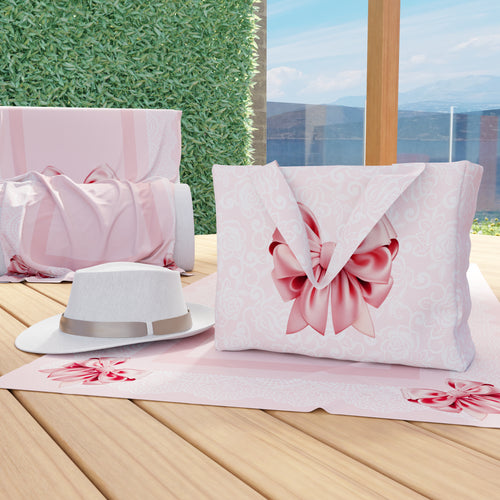 Borsa Mare Donna, Borsa Spiaggia, Borsa Mare in Microfibra, Fiocco Rosa