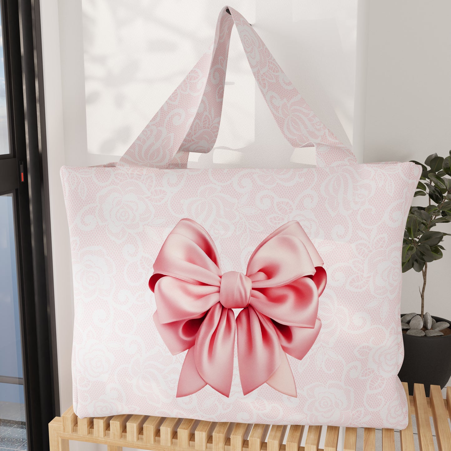 Borsa Mare Donna, Borsa Spiaggia, Borsa Mare in Microfibra, Fiocco Rosa