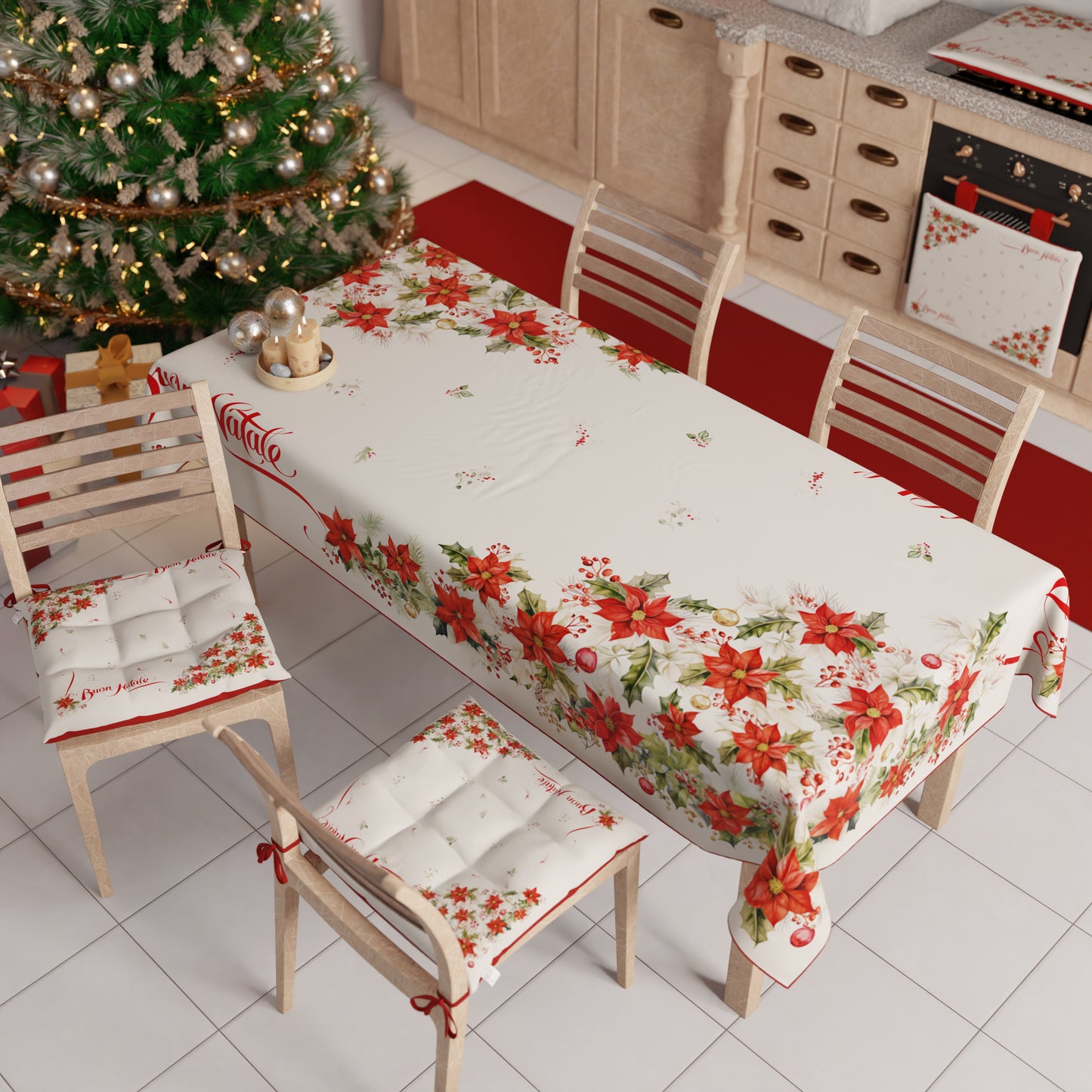 Nappe de Noël, Nappe de Table Anti-taches, Housse de Table de Cuisine Joyeux Noël