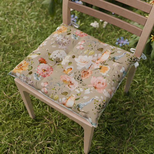 Cuscini per Sedie Coprisedia 6 Pezzi Floreale-06 Beige