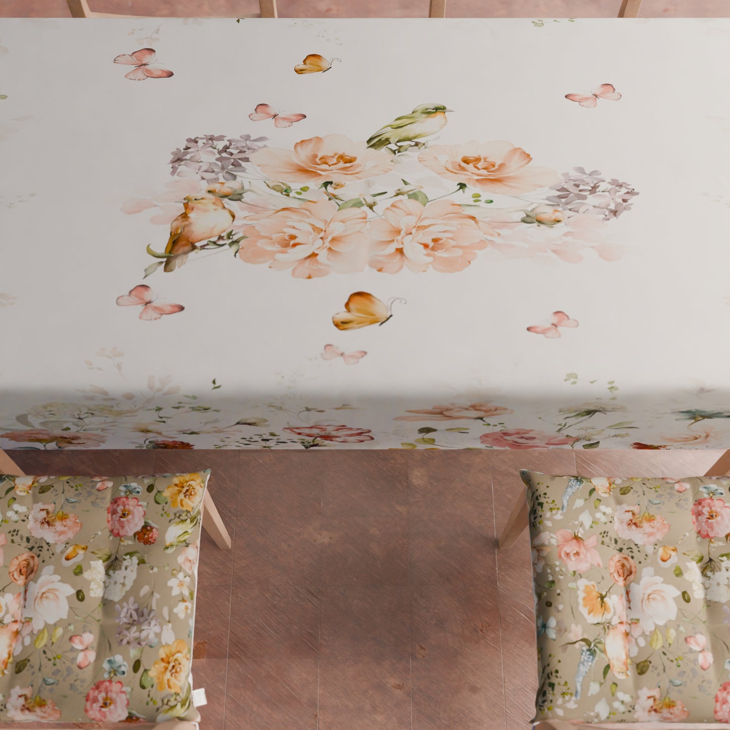 Chair Cushions Chair Cover 6 Pieces Floral-06 Beige