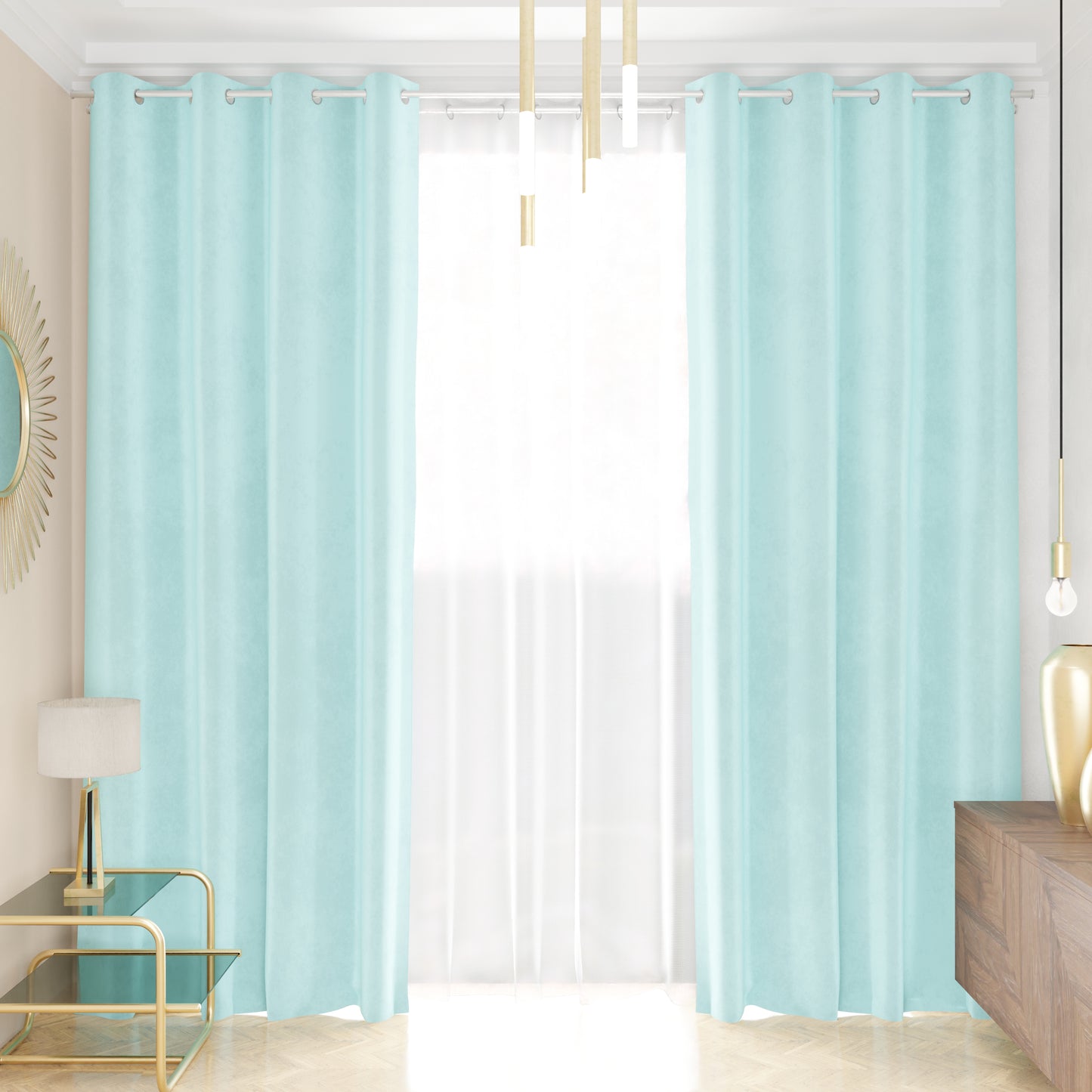 Rideau à Panneau en Velours pour Intérieur avec Anneaux, 140x280 cm, Ciel