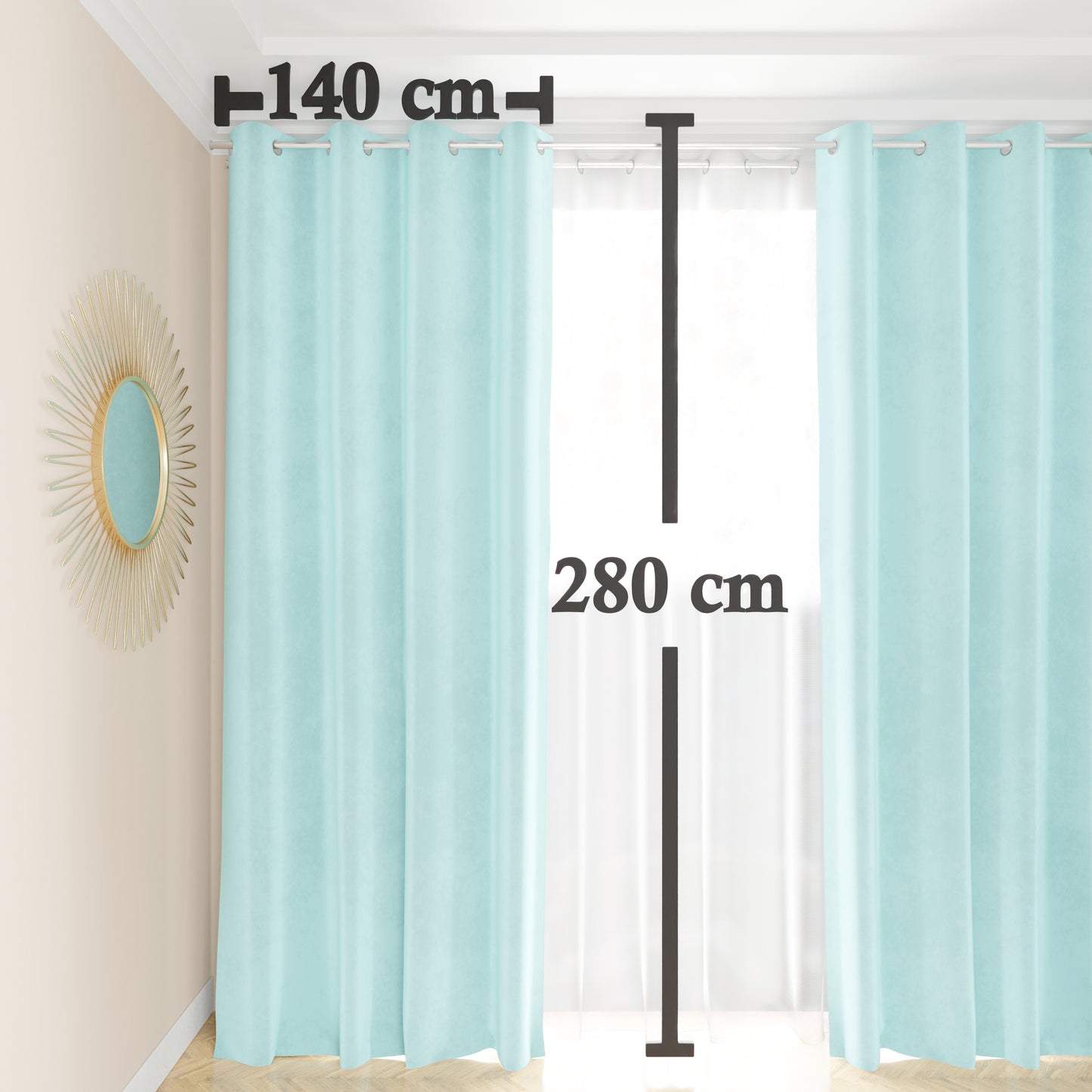 Rideau à Panneau en Velours pour Intérieur avec Anneaux, 140x280 cm, Ciel