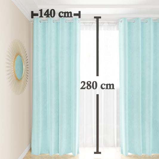 Tenda a Pannello in Velluto per Interni con Anelli, 140x280 cm, Celeste