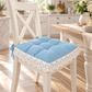 Cuscini per Sedie Quattro Punti in Tinta Unita Shabby Chic con Pizzo San Gallo Celeste