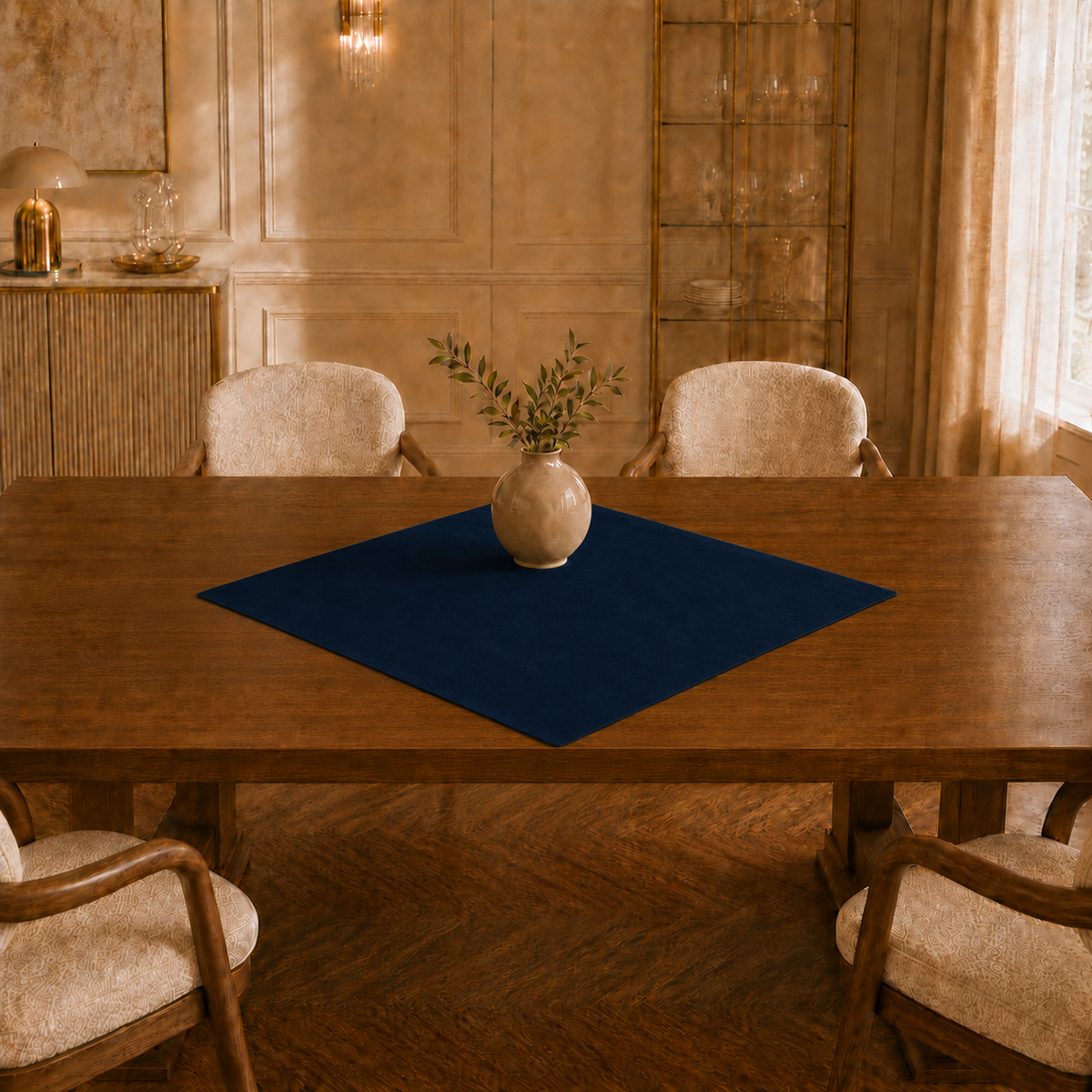 Centrotavola effetto velluto Blu Scuro, 90 × 90 cm — vista ambientata