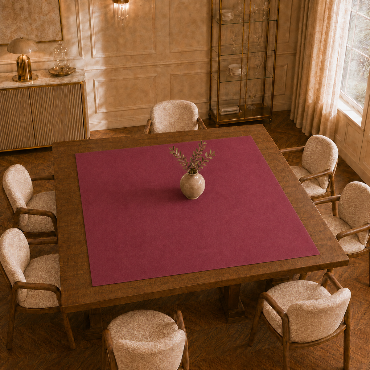 Centrotavola effetto velluto Fucsia, 90 × 90 cm — vista dall’alto
