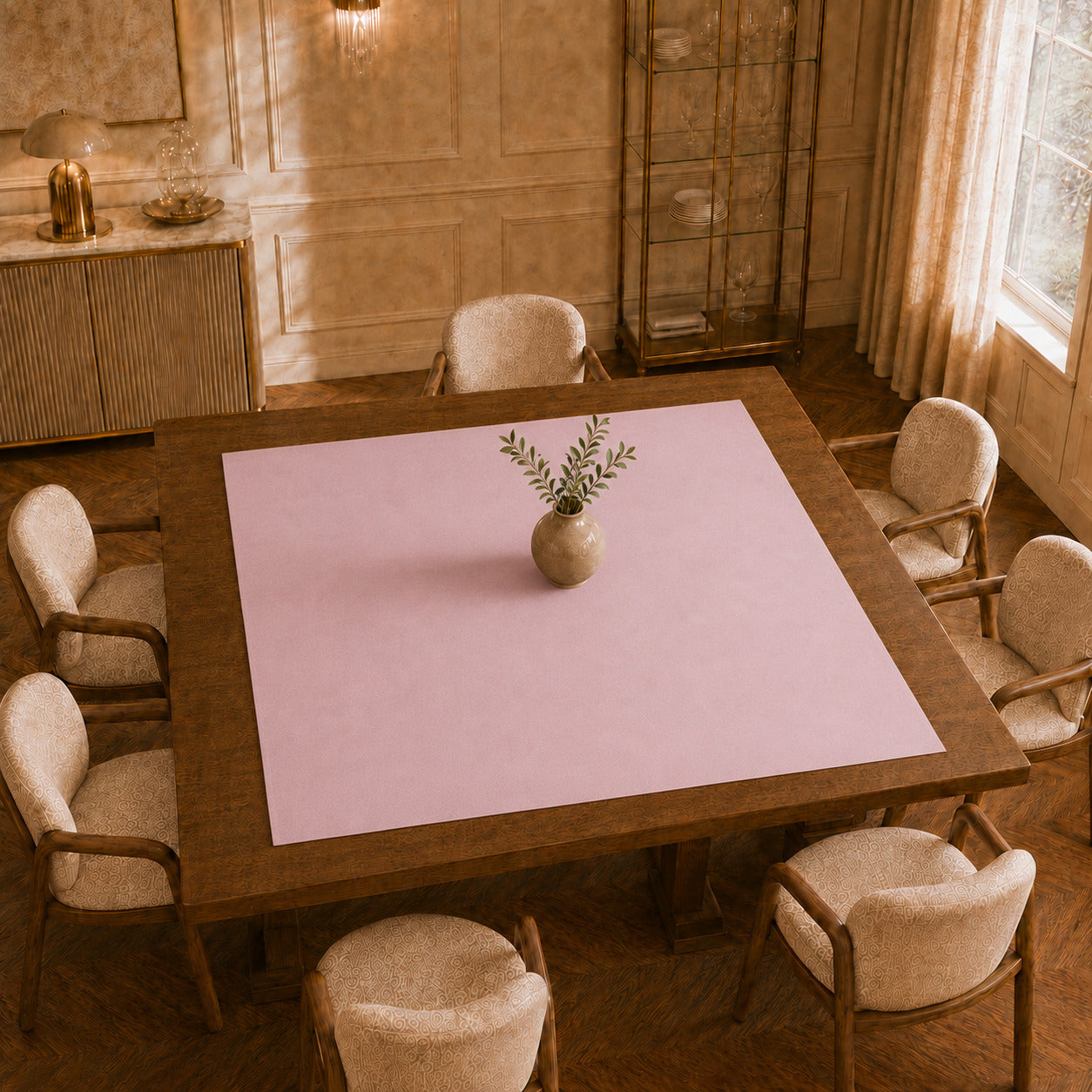 Centrotavola effetto velluto Rosa, 90 × 90 cm — vista dall’alto