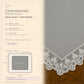 Centrotavola effetto velluto Grigio Chiaro con Pizzo Rebrodé bianco, 90 × 90 cm — scheda misure e contenuto
