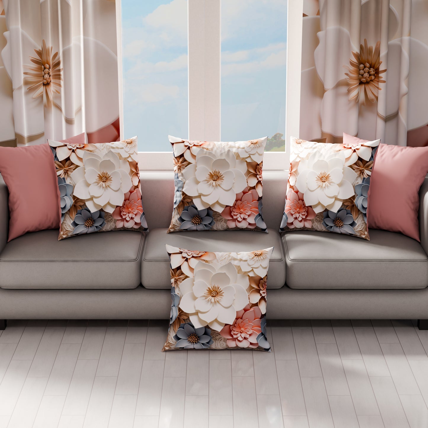 Coussins, Housses de Coussins pour Canapé, Coussins Décoratifs en Impression Digitale Florale 05-1
