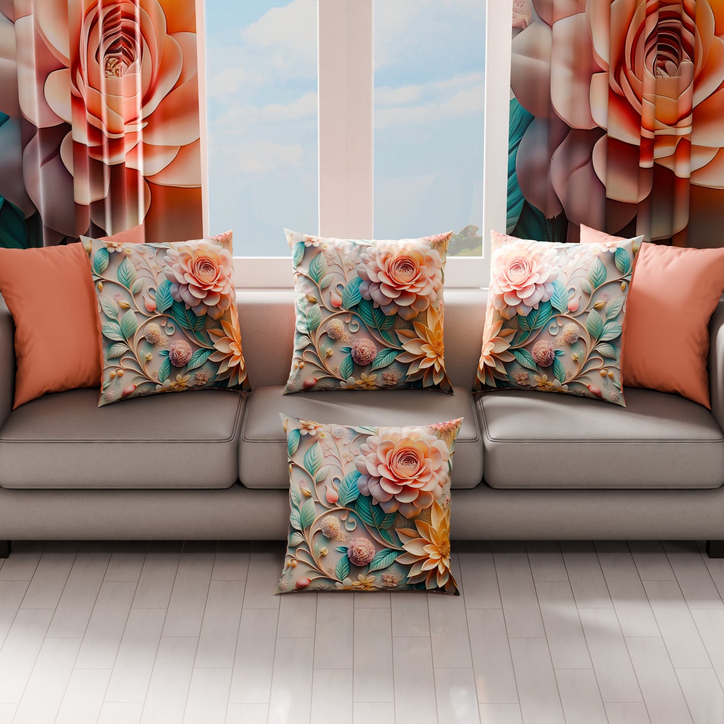 Coussins, Housses de Coussins pour Canapé, Coussins Décoratifs en Impression Digitale Florale 05-11