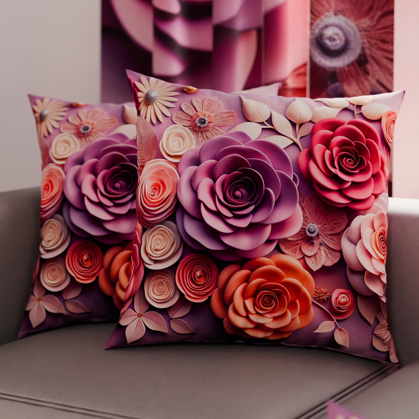 Coussins, Housses de coussin pour canapé, Coussins décoratifs en impression numérique florale 05-17
