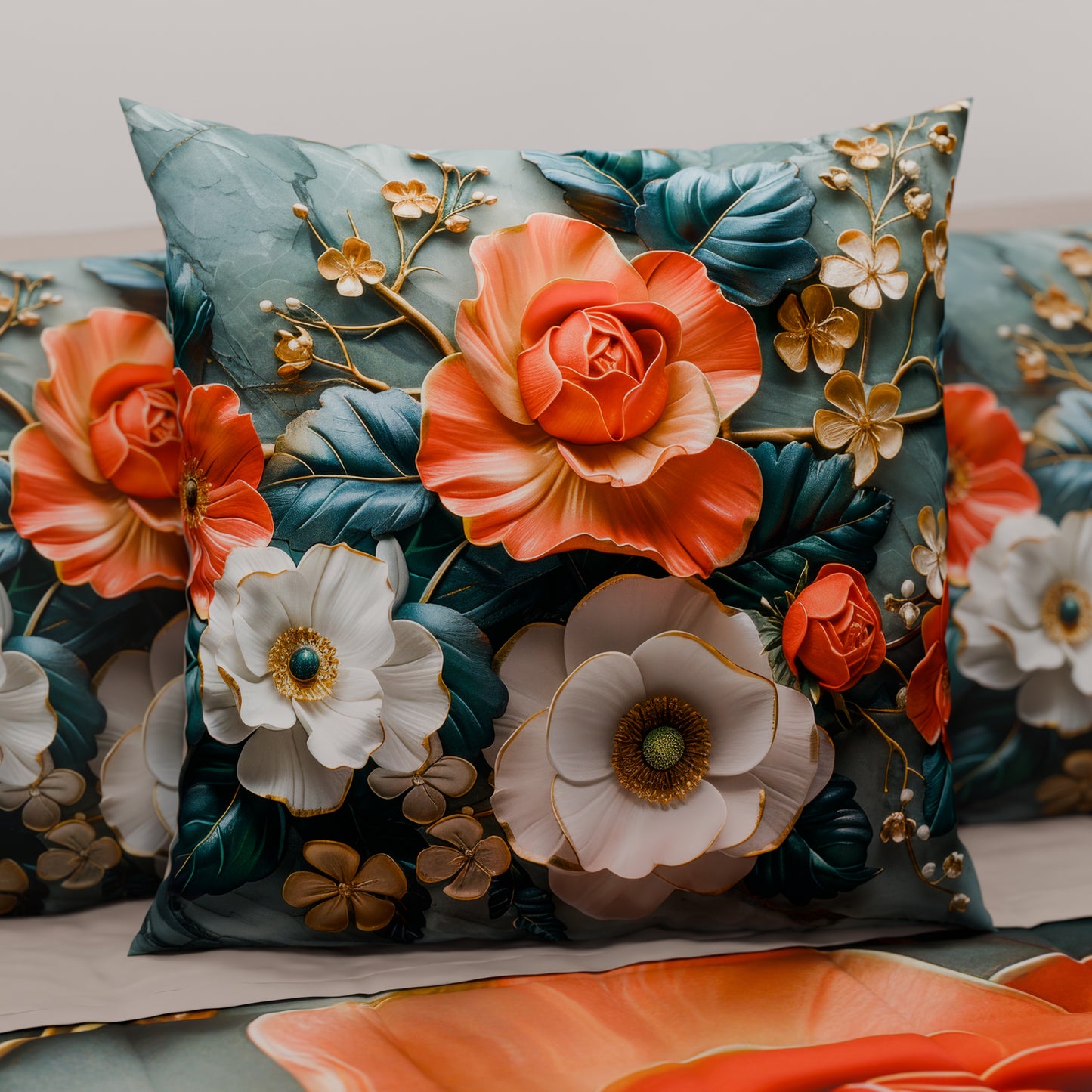 Coussins, Housses de coussin pour canapé, Coussins décoratifs en impression numérique florale 05-18