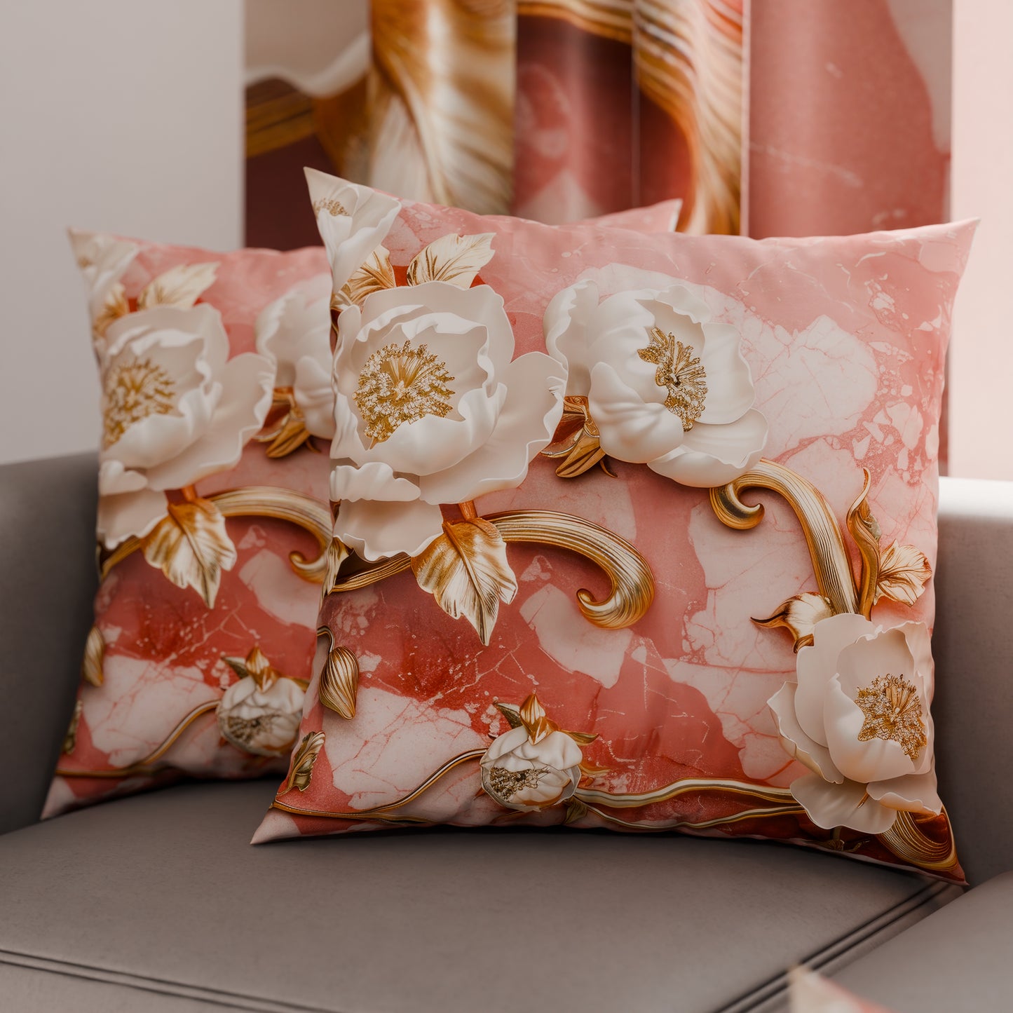 Coussins, Housses de Coussin pour Canapé, Coussins Décoratifs en Impression Digitale Florale 06-11