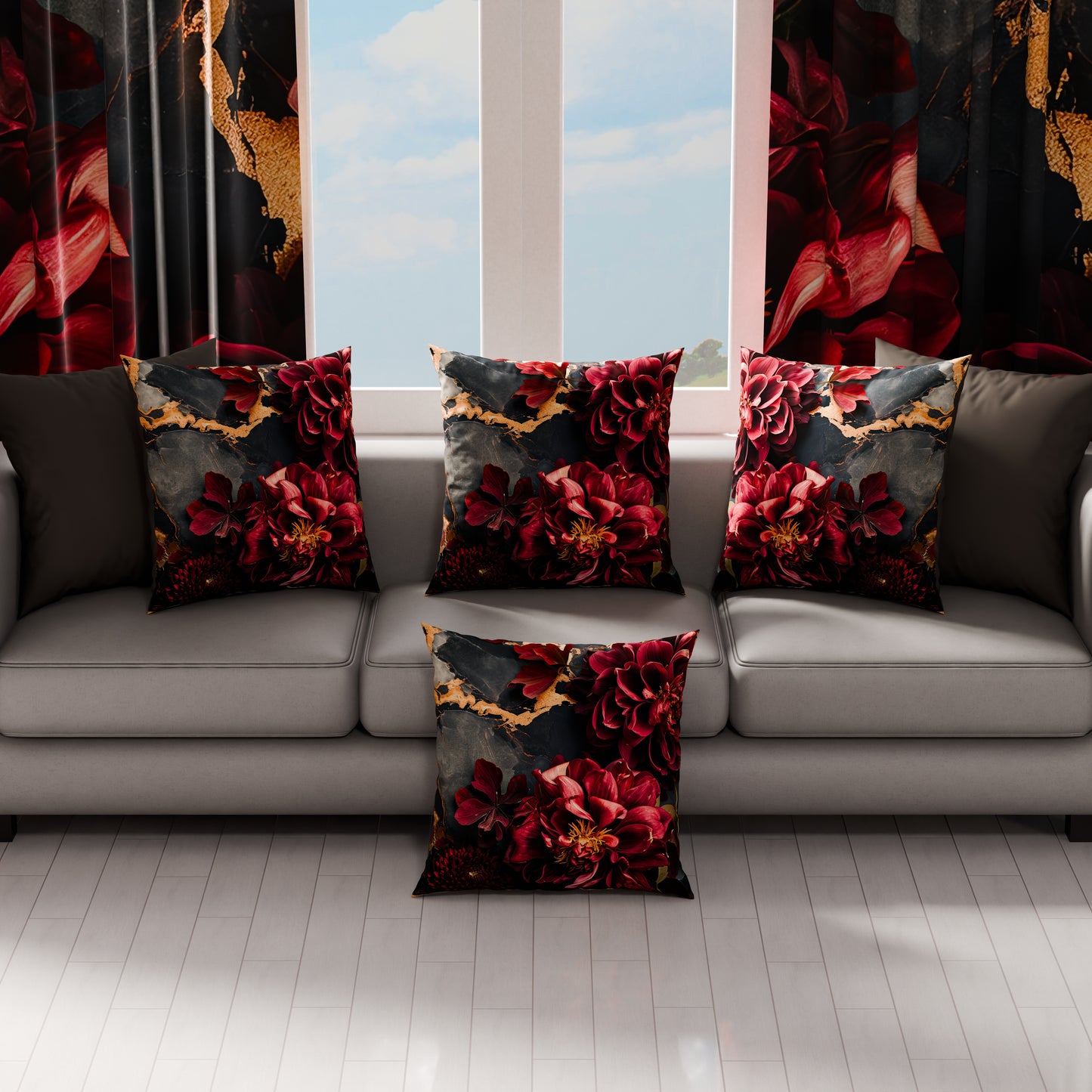 Coussins, Housses de coussin pour canapé, Coussins décoratifs en impression numérique florale 06-16